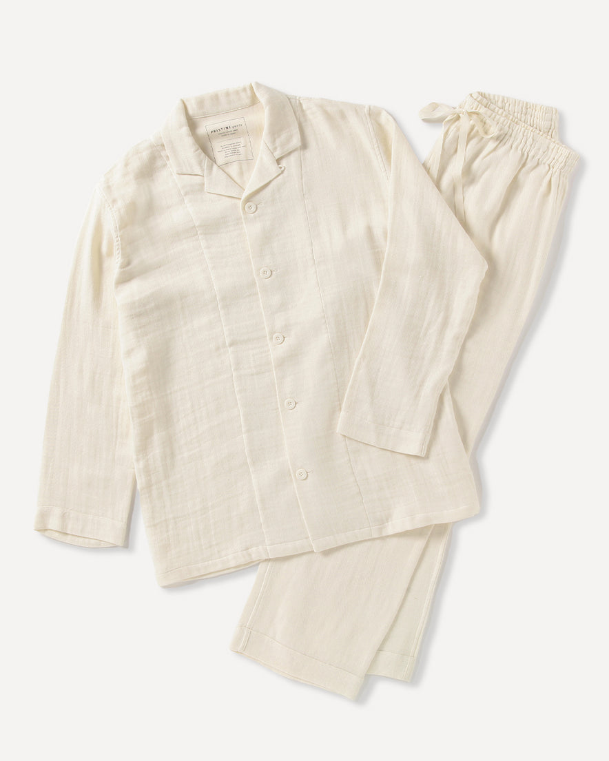 綾ダブルガーゼ メンズ前開きパジャマ