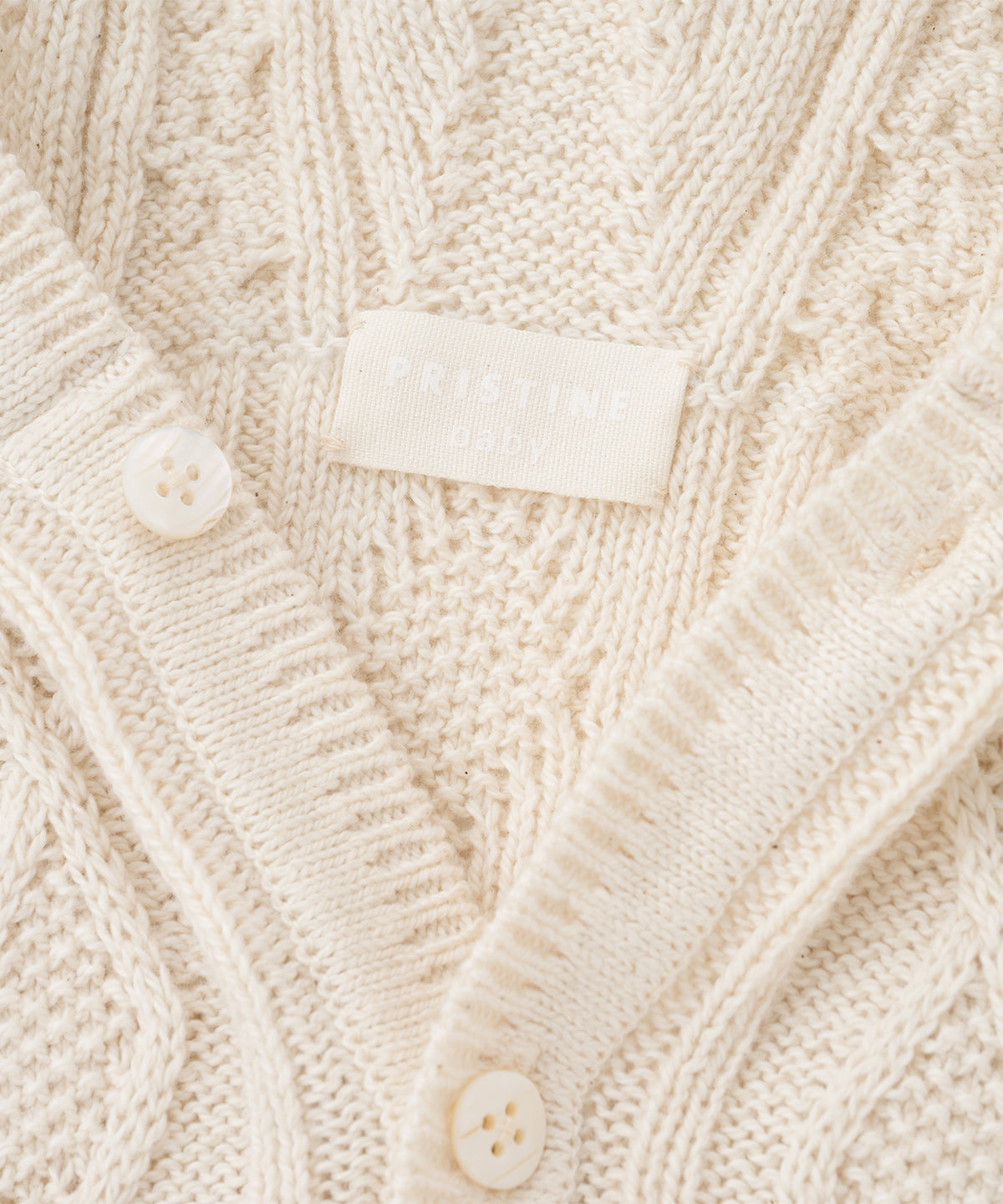 プリスティン ウールコットンケーブルセーター オーガニックコットン M 白 PRISTINE(プリスティン)｜ウールコットンケーブル柄セーター