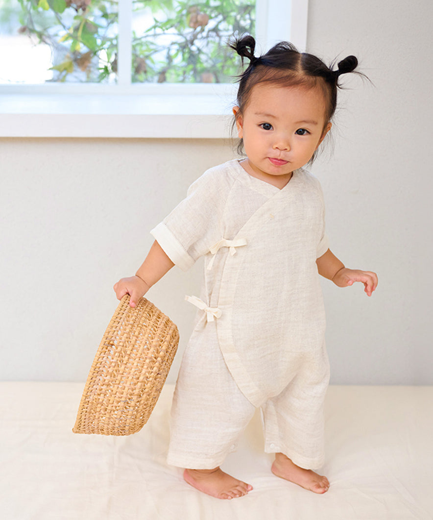 リネンコットンダブルガーゼ コンビ肌着