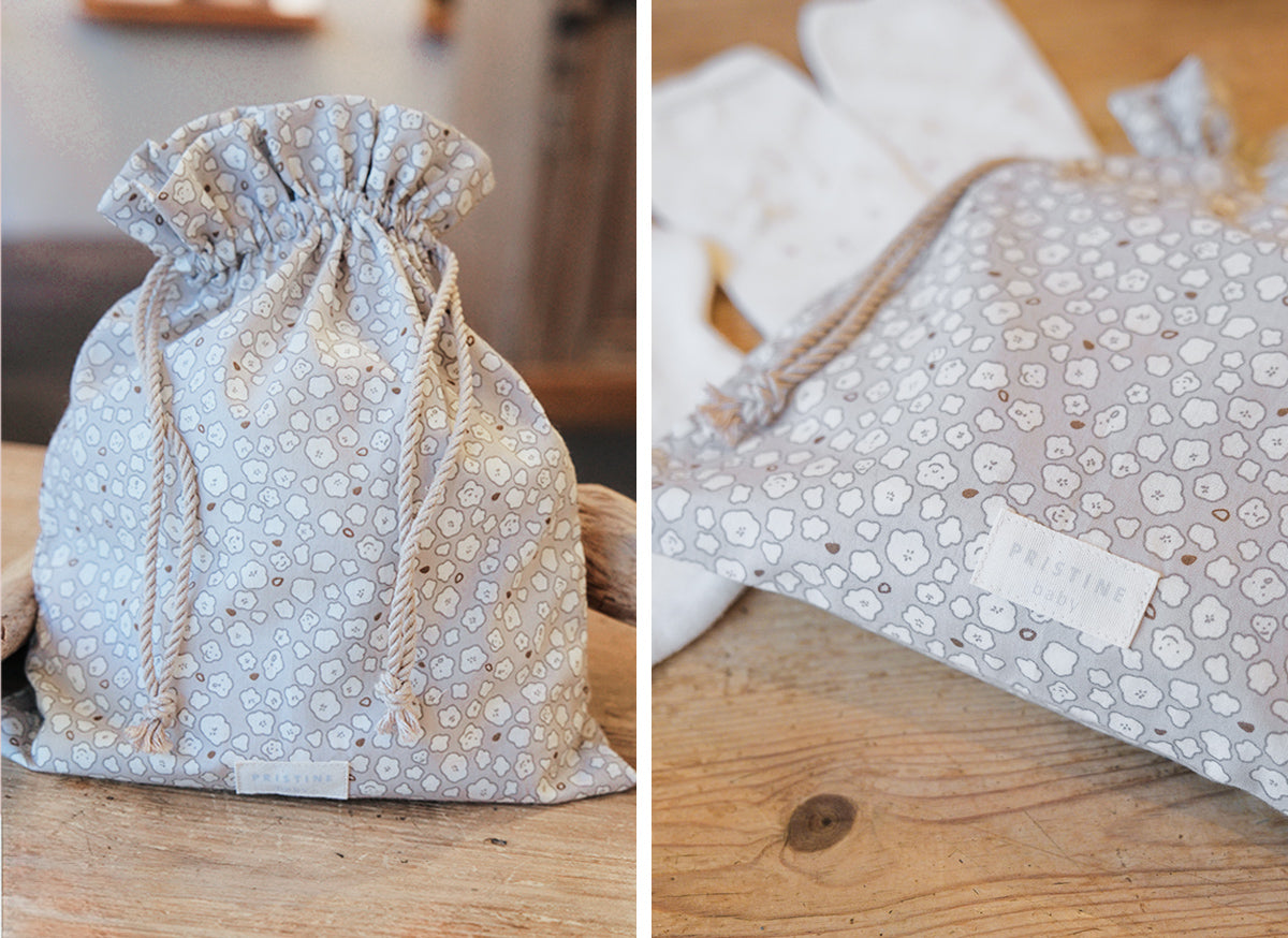 スマイル！コットンボールプリントの巾着