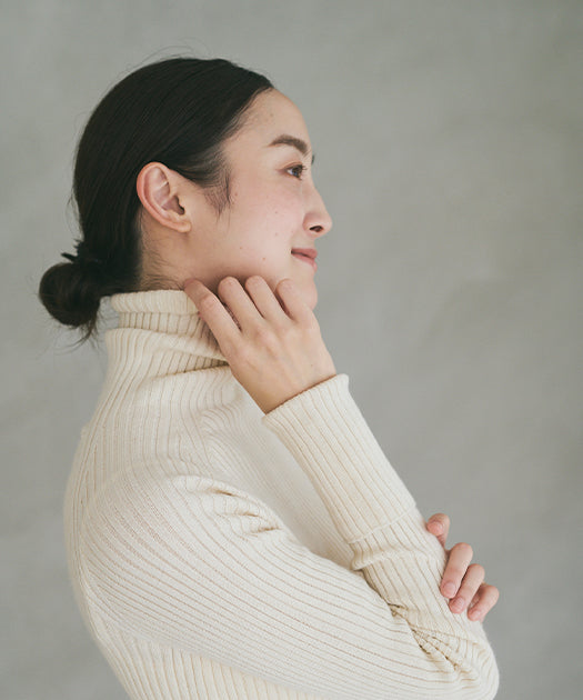 カシミヤコットン無縫製リブタートル｜オーガニックコットン