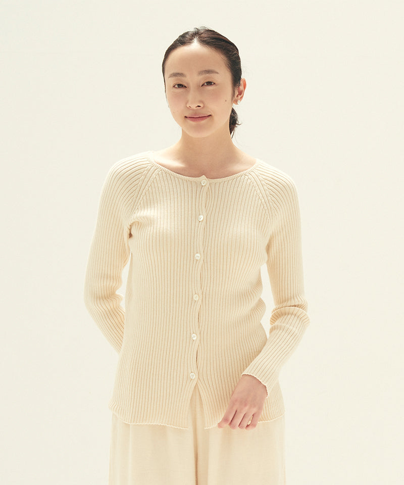 コットンカシミヤ リブカーディガン / オーガニックコットン – PRISTINE