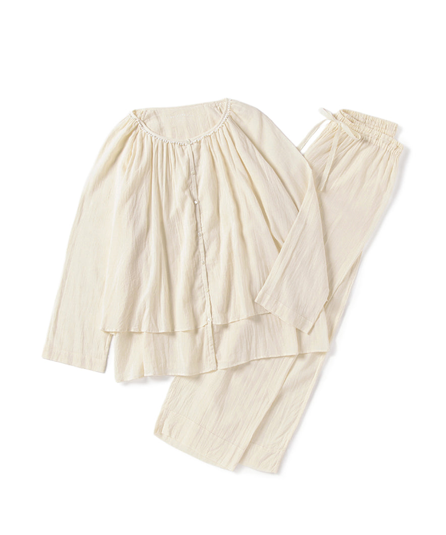 ガーゼ長袖ギャザーパジャマ