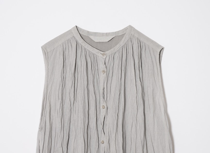 草木染め コットンリネン ハンドプリーツワンピース