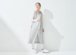 草木染め コットンリネン ハンドプリーツワンピース