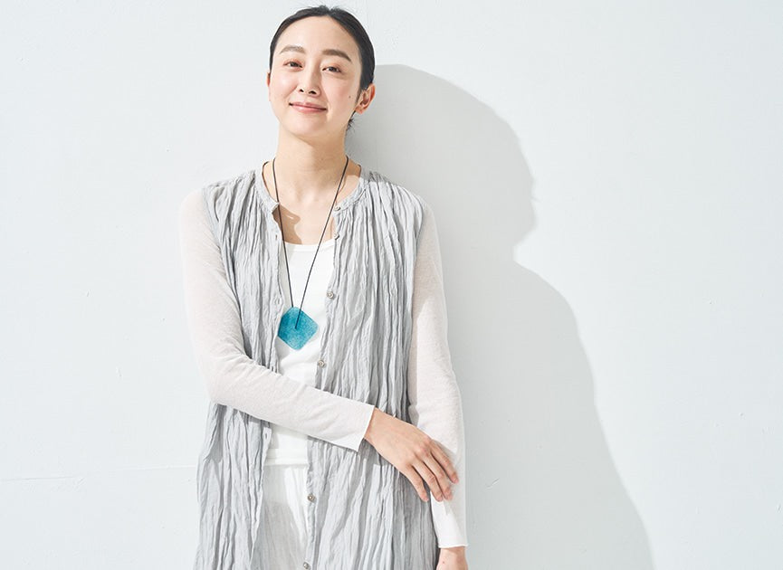 草木染め コットンリネン ハンドプリーツワンピース