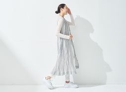 草木染め コットンリネン ハンドプリーツワンピース