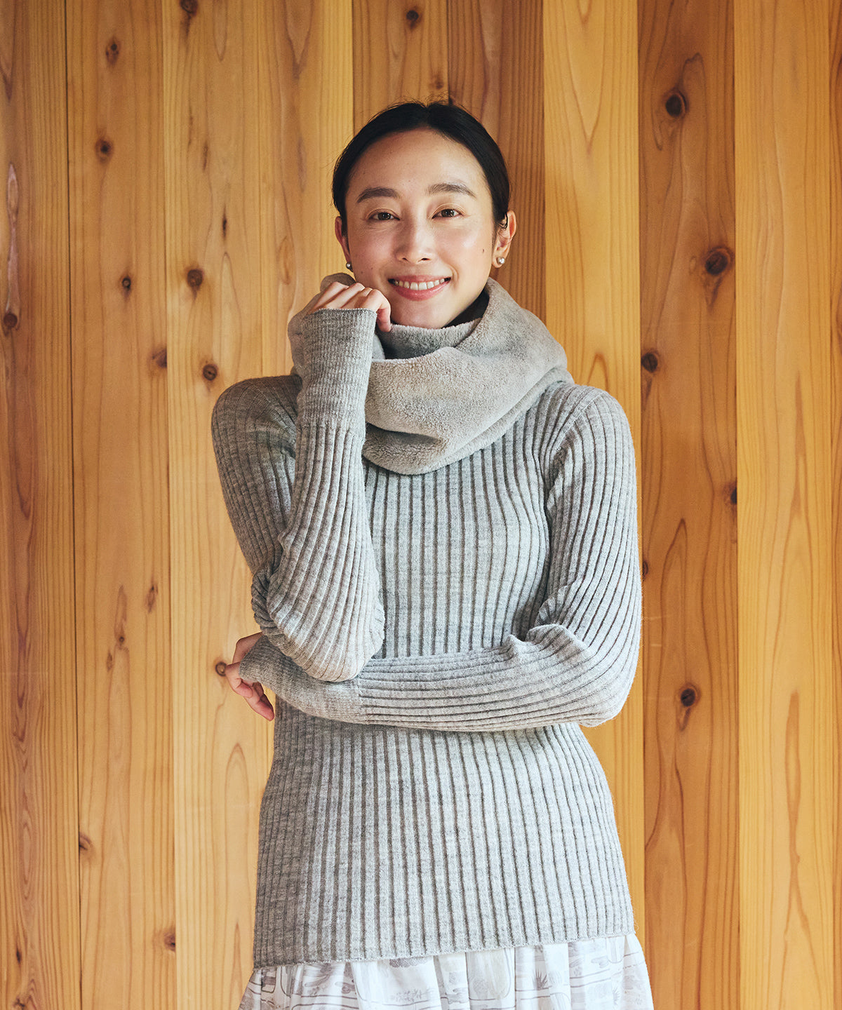 チノ 25AW MIX KNIT ファースヌード付きニット プルオーバー F Precious12月号】ファーカシミヤニットプルオーバー