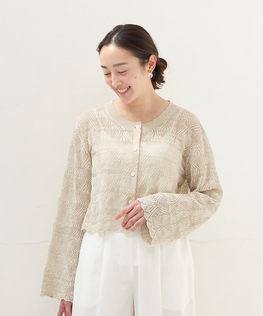 コットンリネンレーシーカーディガン