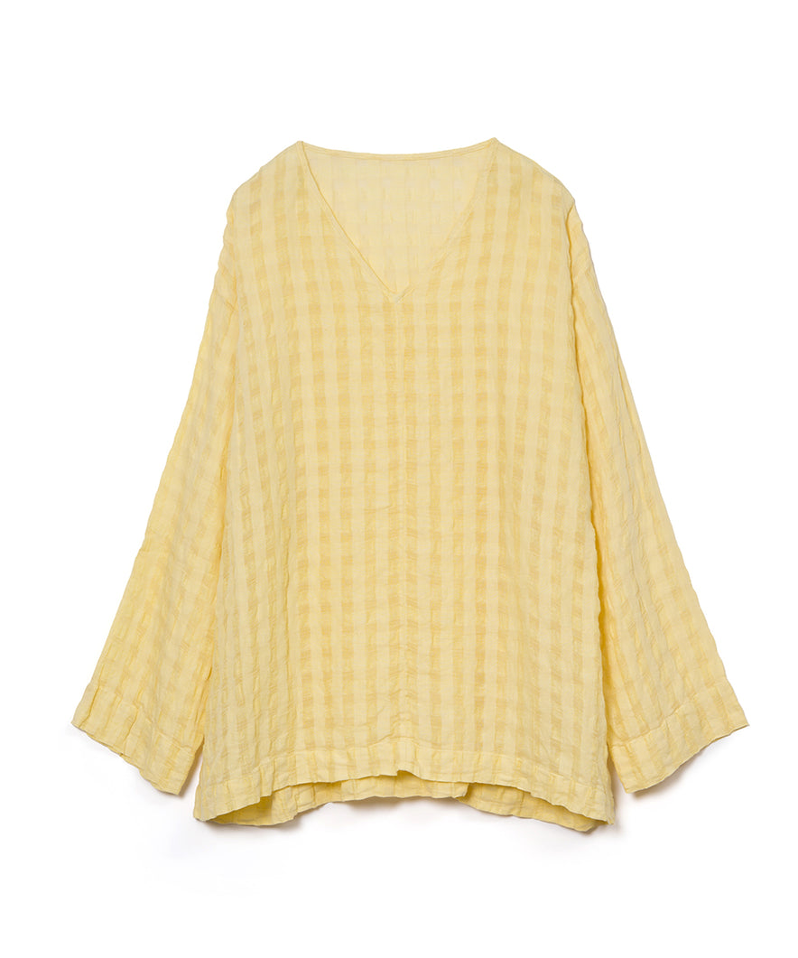 シャドウチェックＶネックフレアチュニック（草木染め）