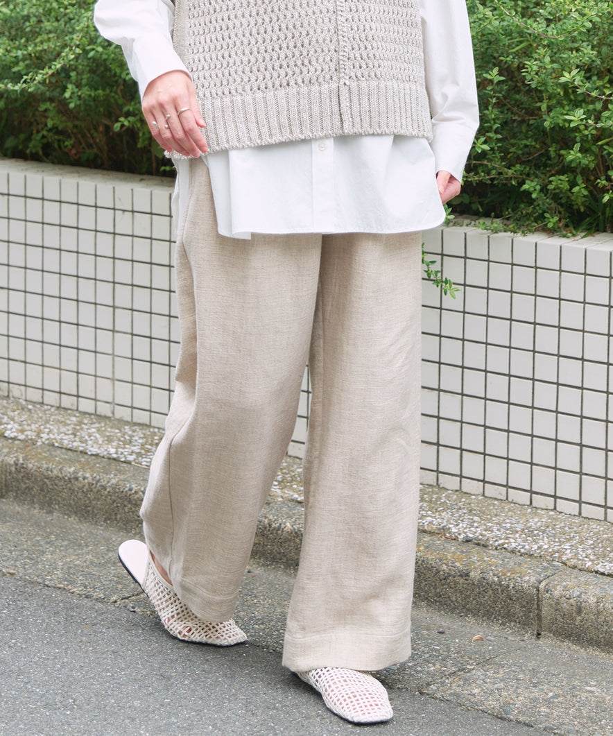 コットンリネンヤク二重織りタックパンツ
