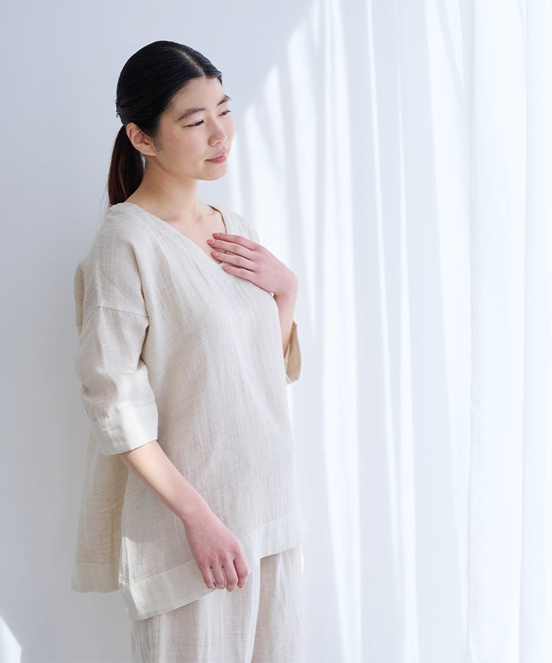 コットンリネンダブルガーゼ 8分袖シャツ – PRISTINE