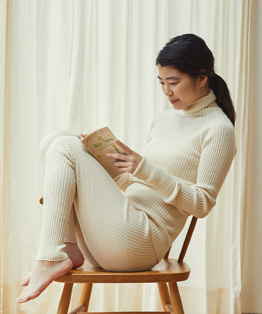 コットンカシミヤ 無縫製はらまき付きリブニットパンツ / オーガニック