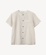 オーガニックコットン 「 サッカーストライプノーカラーシャツ 」｜PRISTINE