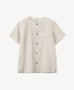 オーガニックコットン 「 サッカーストライプノーカラーシャツ 」｜PRISTINE