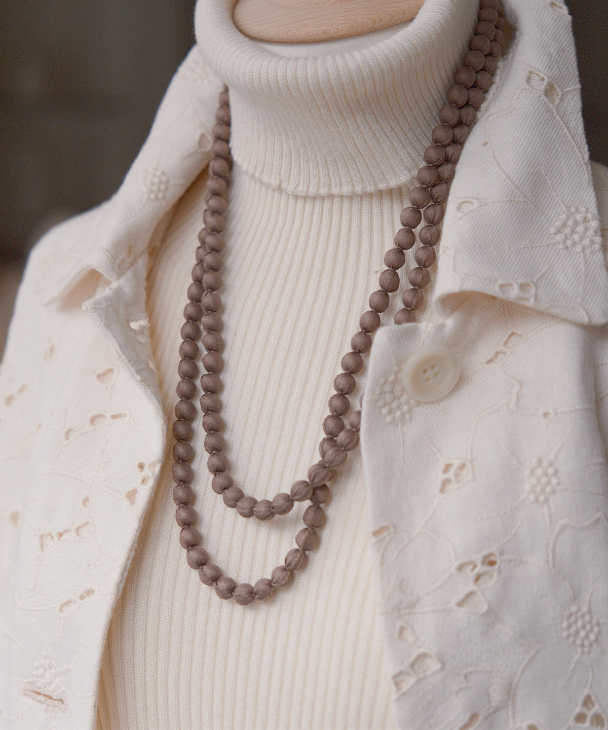 カンボジアシルク3wayネックレス【made in Cambodia】（ライトブラウン）